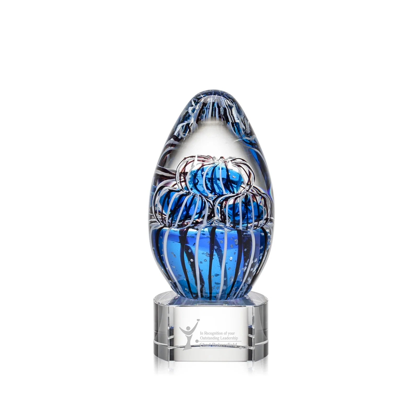 Custom Frosted Glass Teardrop Award With Clear, Blue, or Ebony Base for corporate award ceremonies