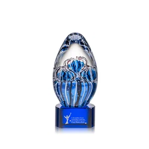 Frosted Glass Teardrop Award With Clear, Blue, or Ebony Base