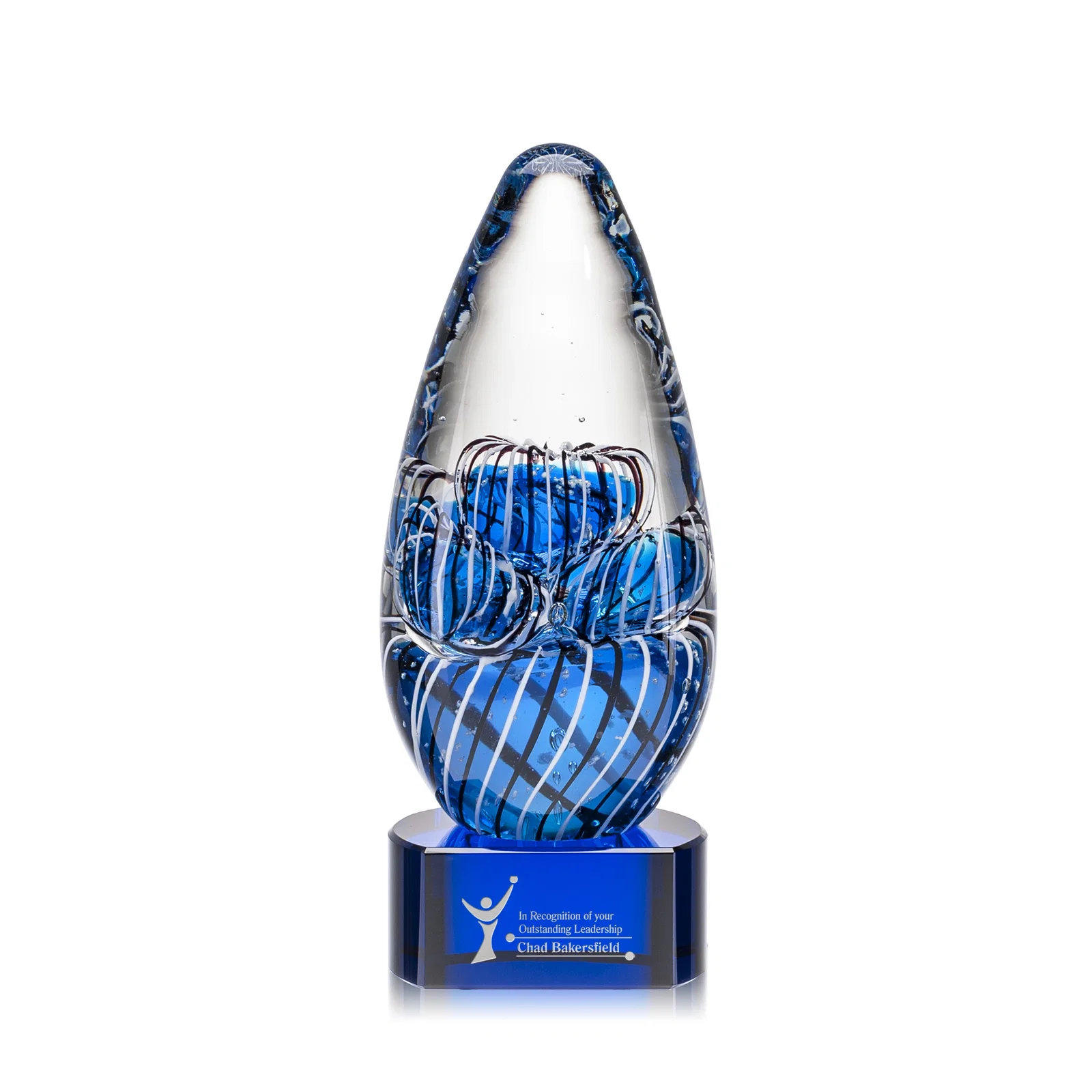 Custom Frosted Glass Teardrop Award With Clear, Blue, or Ebony Base for safety achievement programs