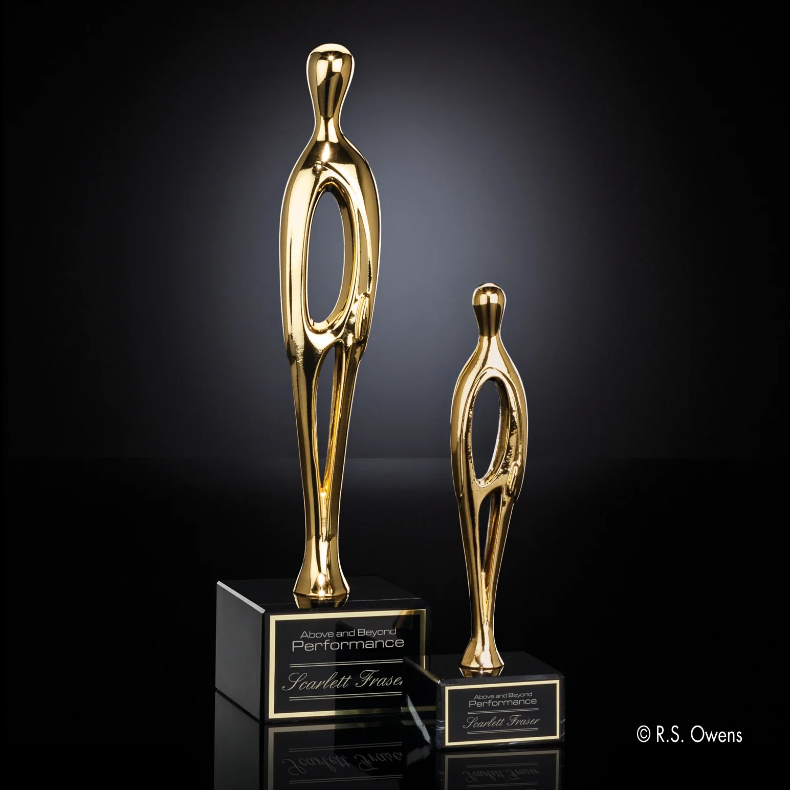 Custom Gold Plated Cast Metal Figure Award on Black Marble Base for employee recognition