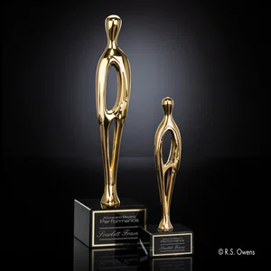 Gold Plated Cast Metal Figure Award on Black Marble Base