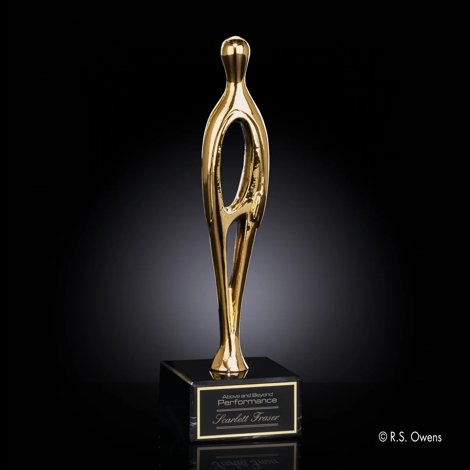 Custom Gold Plated Cast Metal Figure Award on Black Marble Base for corporate award ceremonies