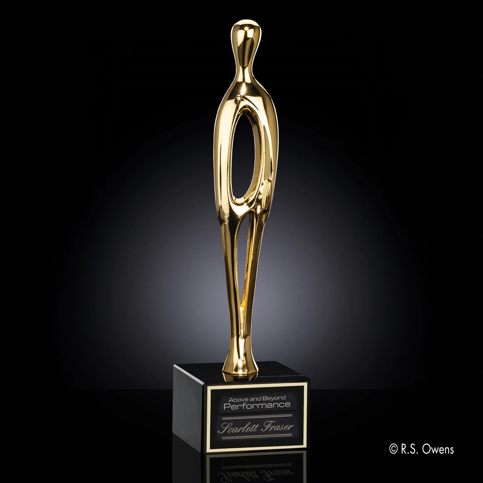Custom Gold Plated Cast Metal Figure Award on Black Marble Base for service anniversary gifts