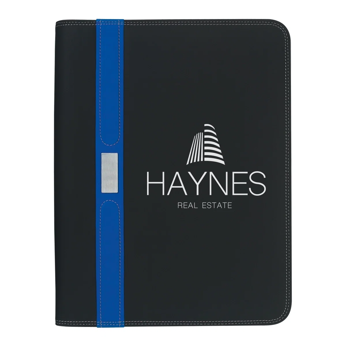 Closed portfolio case with a wraparound zipper