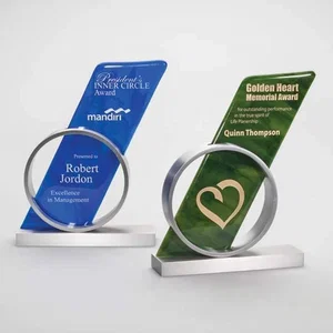 Glass and Aluminum Award With Parallelogram Piercing a Circle