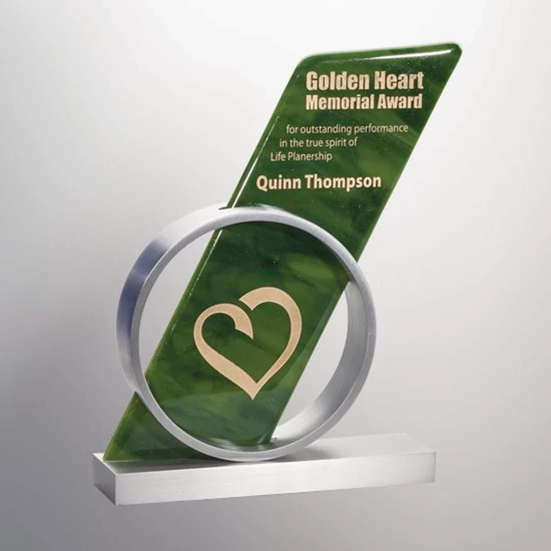 Custom Glass and Aluminum Award With Parallelogram Piercing a Circle for service anniversary gifts