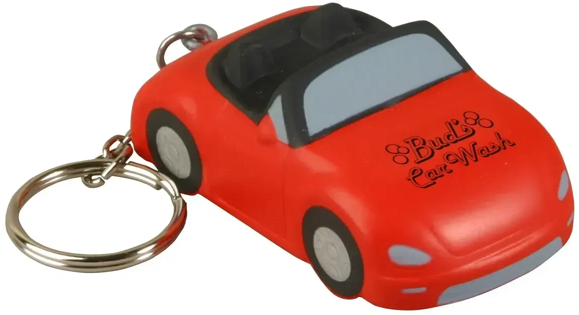 Convertible car stress reliever keychain with custom logo, branded squeeze toy clipped to keys