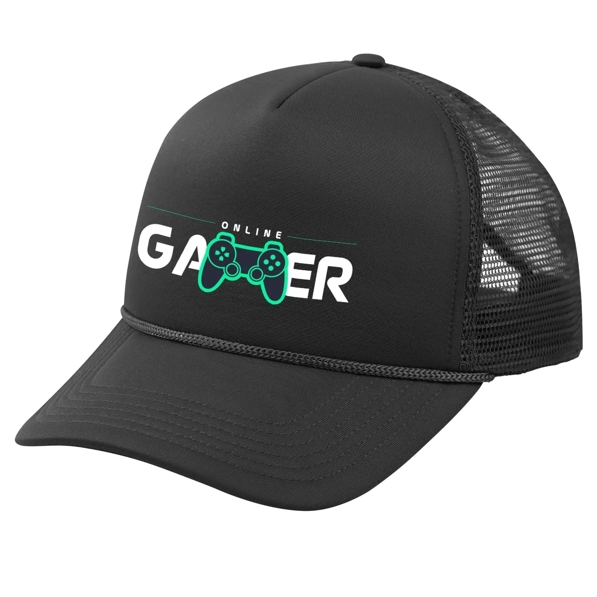 Trucker cap displayed front-on with its structured crown