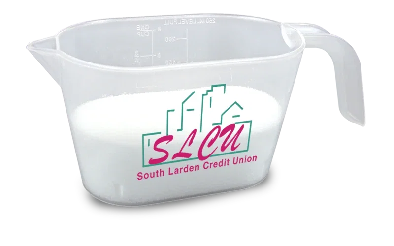 Cook's Choice Triple-Scale Measuring Cup. Translucent plastic triple-scale measuring cup for grocery and cooking giveaways