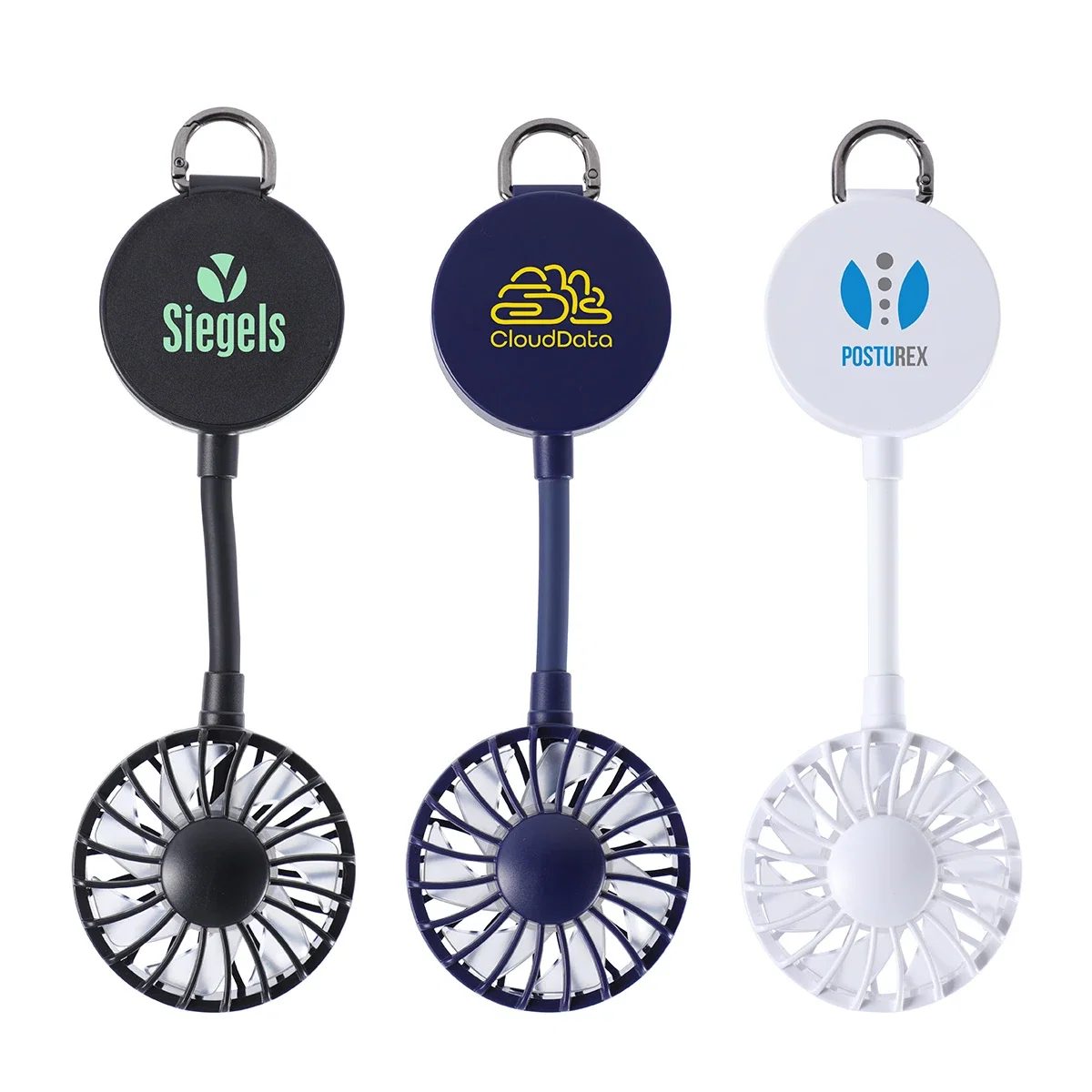 Custom Cool Clip Portable Fan, front view of the branded rechargeable fan