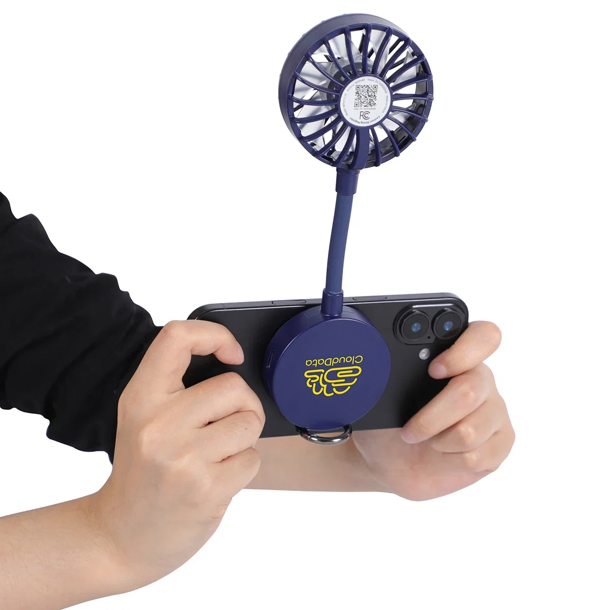 Cool Clip Portable Fan clipped to a stroller, lifestyle in-use shot