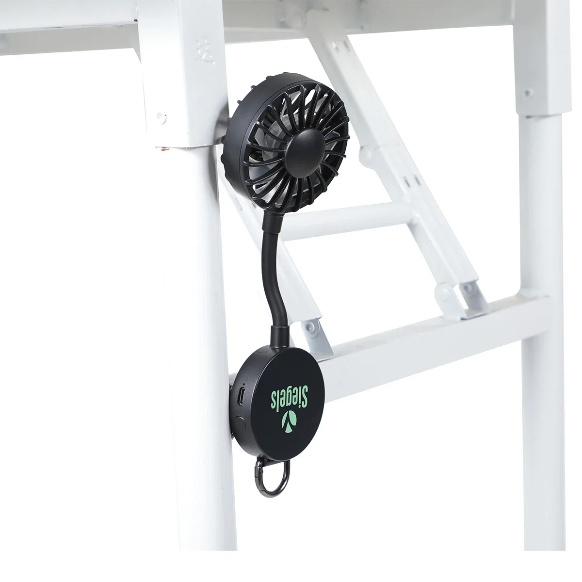 Close-up of the custom logo imprint area on the Cool Clip Fan