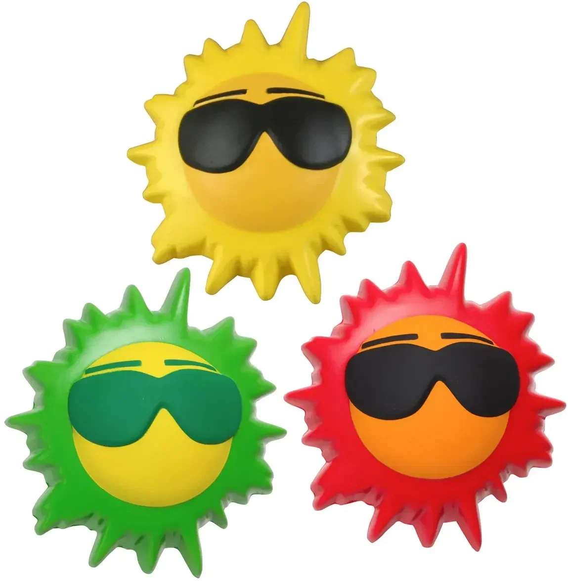Cool Sun Sunglasses Stress Reliever, custom logo grinning-sun promotional foam stress ball, front view