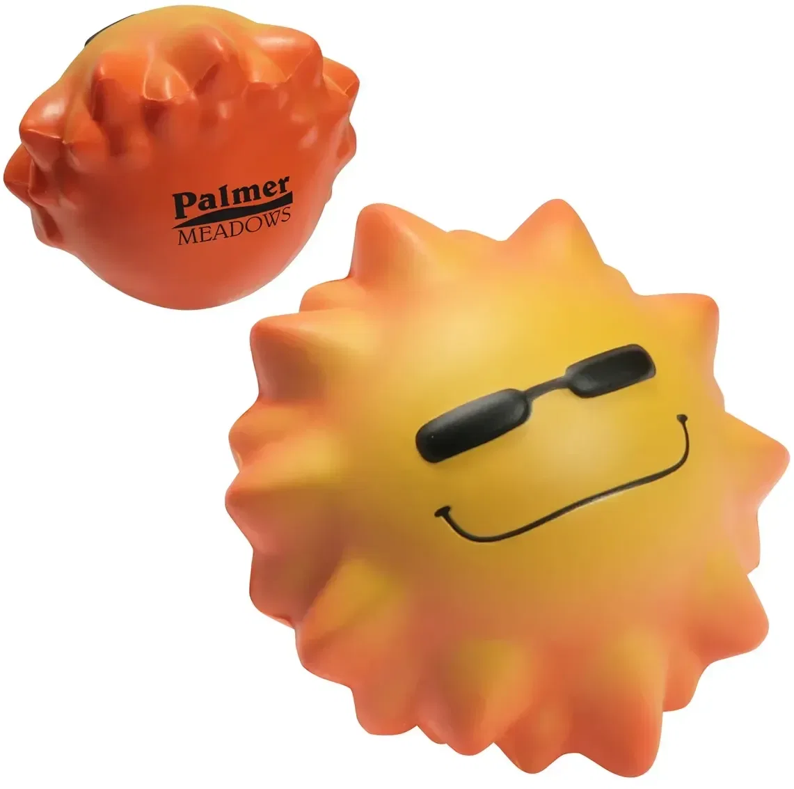 Smiling sun wobbler stress reliever with custom logo, promotional branded desk toy