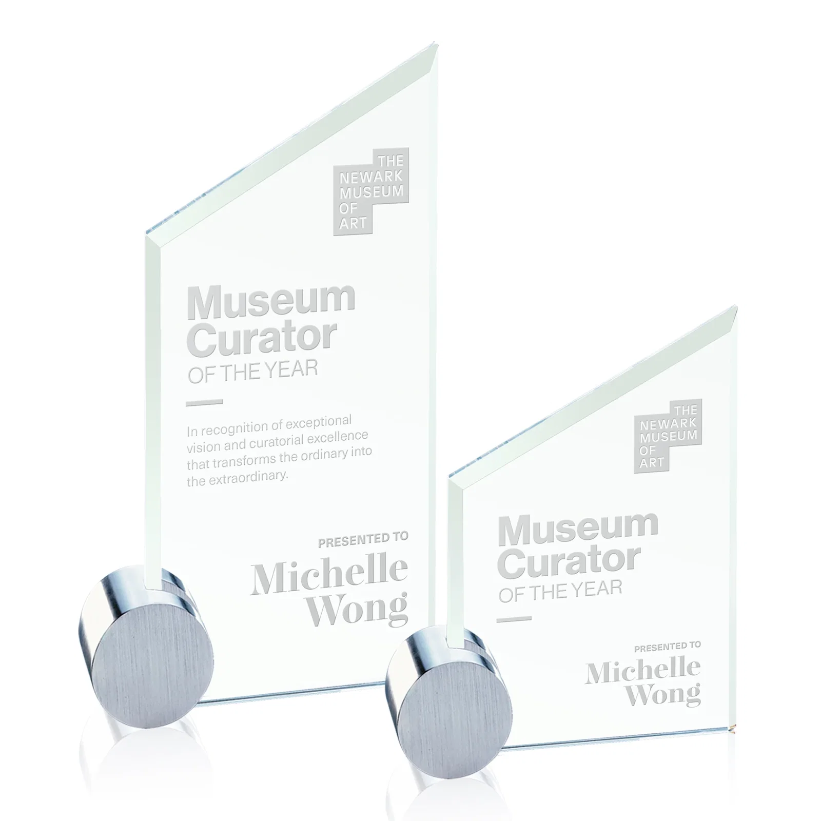 Custom Jade Glass Slant-Top Award on an Aluminum Corner Disk for employee recognition