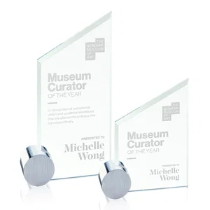 Jade Glass Slant-Top Award on an Aluminum Corner Disk
