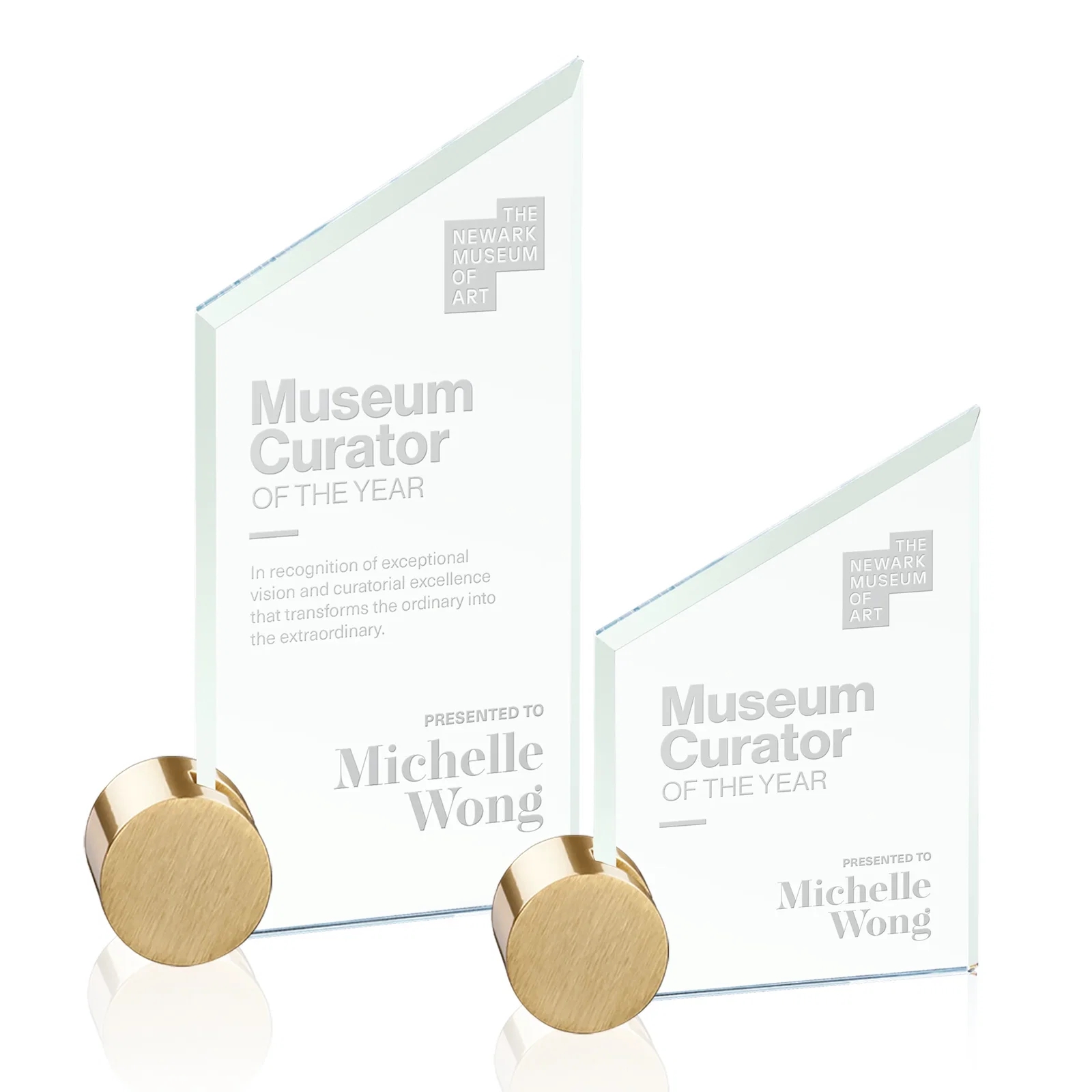 Custom Jade Glass Slant-Top Award on an Aluminum Corner Disk for sales achievement awards