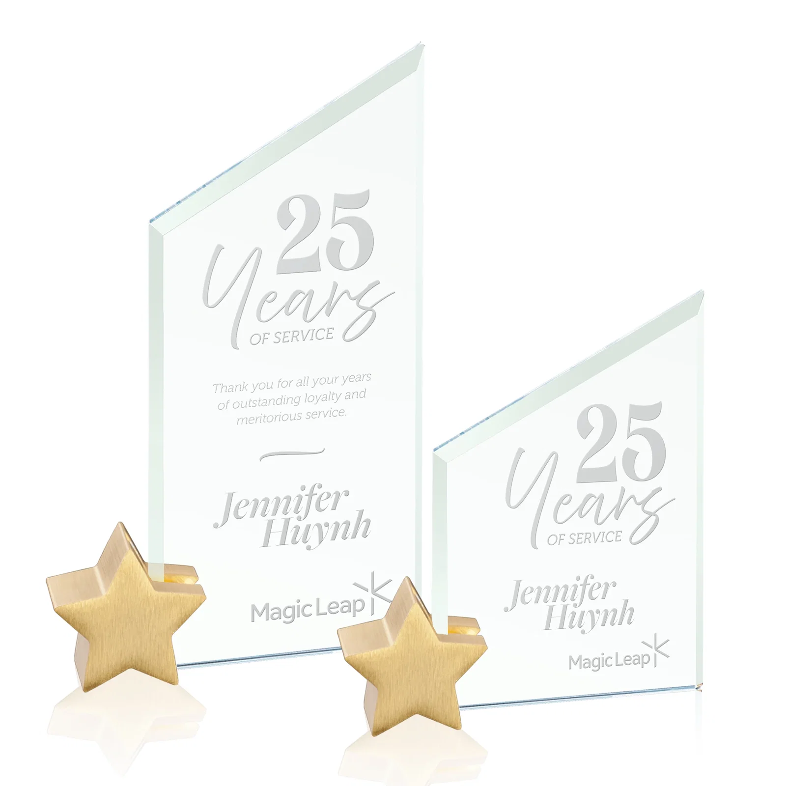 Custom Jade Glass Slant-Top Award on an Aluminum Star Holder for sales achievement awards