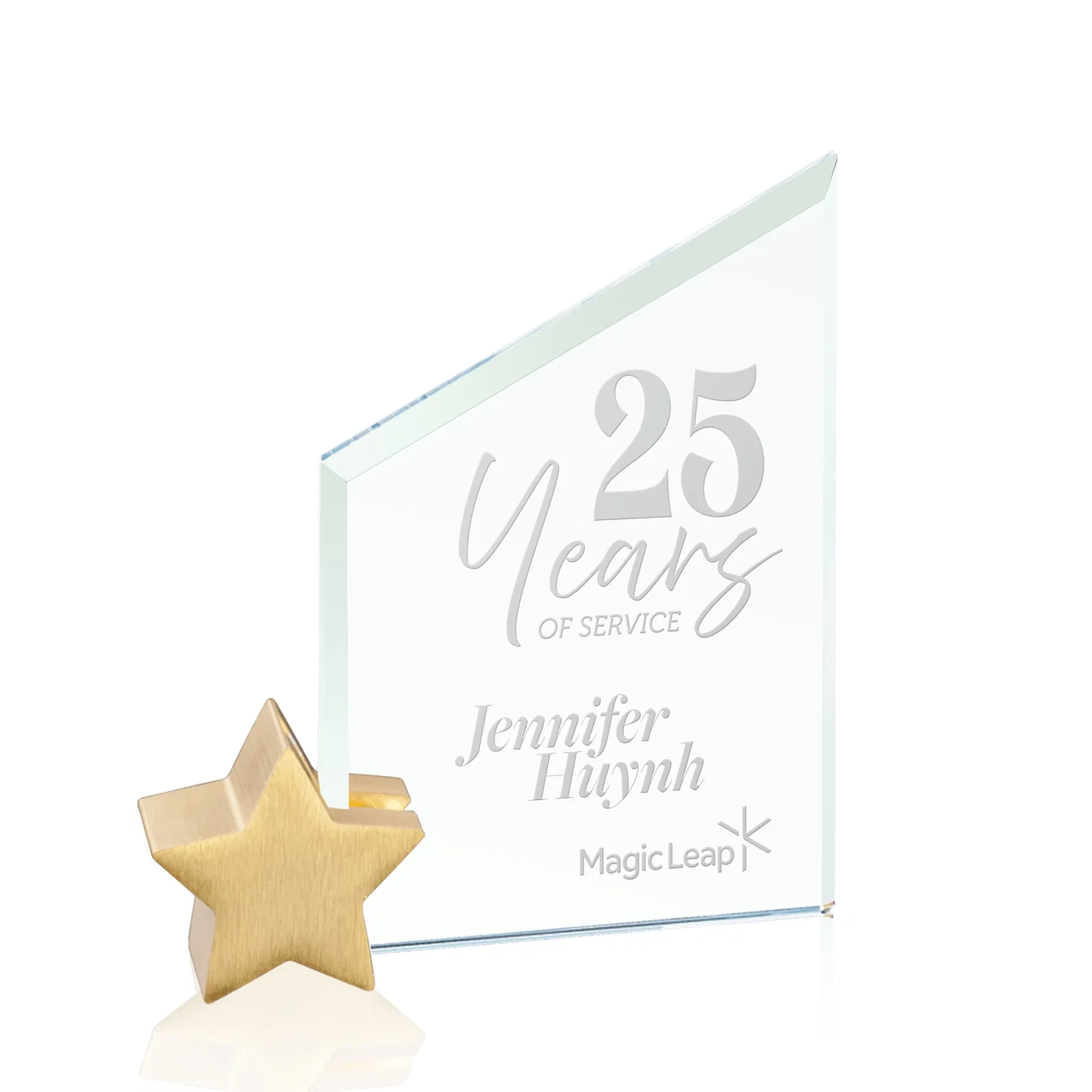 Custom Jade Glass Slant-Top Award on an Aluminum Star Holder for retirement presentations