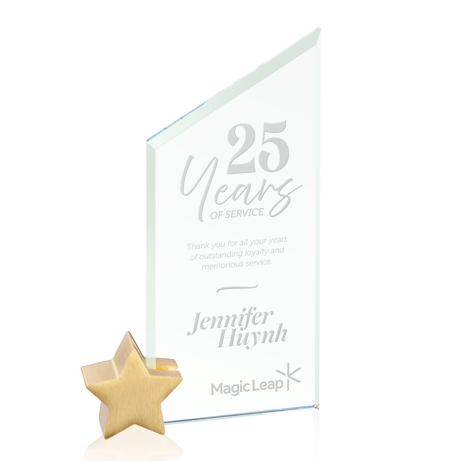 Custom Jade Glass Slant-Top Award on an Aluminum Star Holder for team milestone celebrations