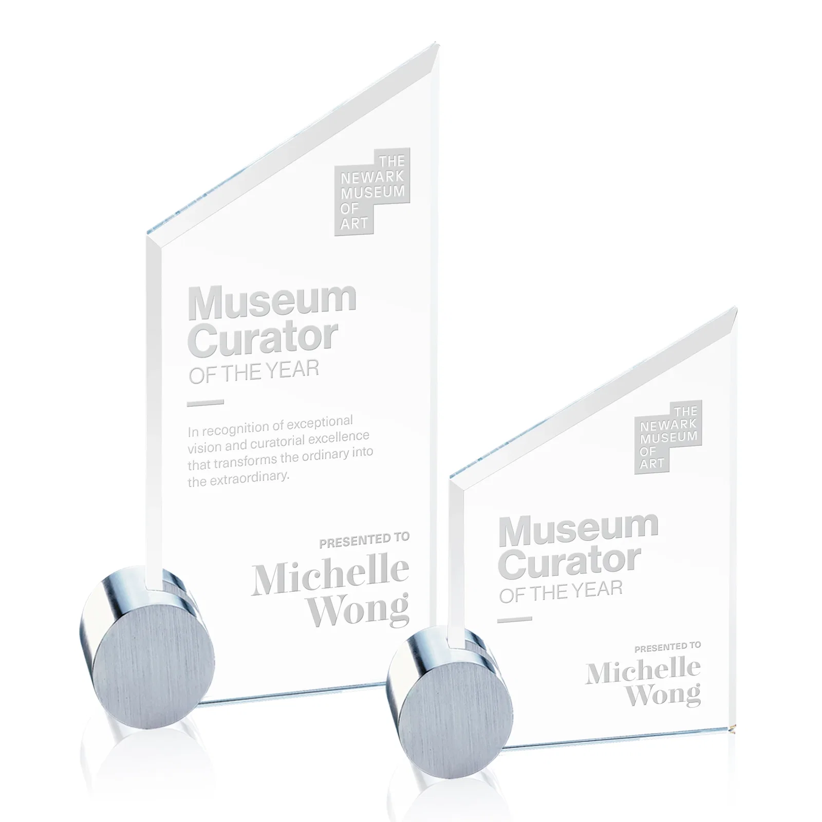 Custom Starfire Crystal Award on an Aluminum Corner Disk for employee recognition