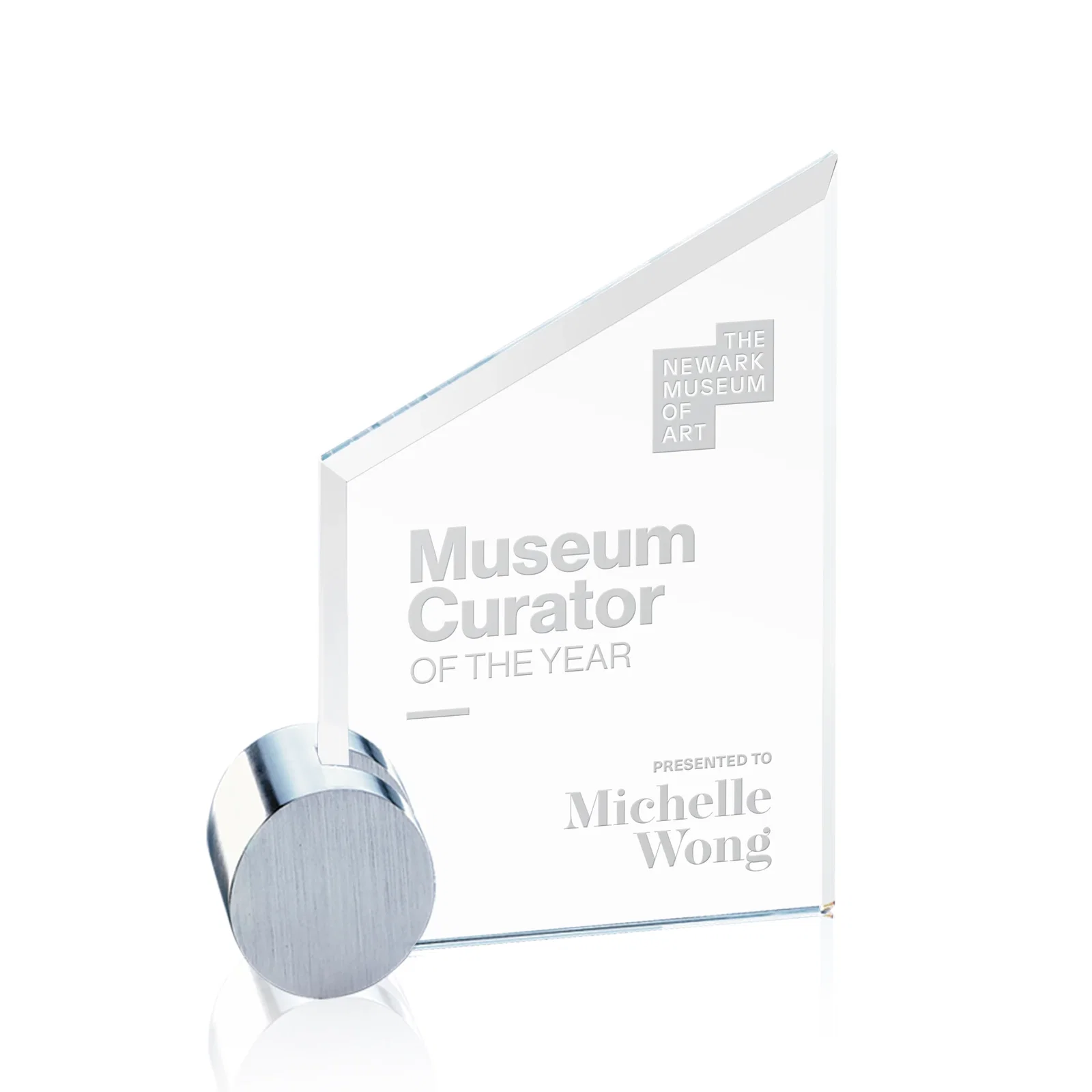 Custom Starfire Crystal Award on an Aluminum Corner Disk for corporate award ceremonies