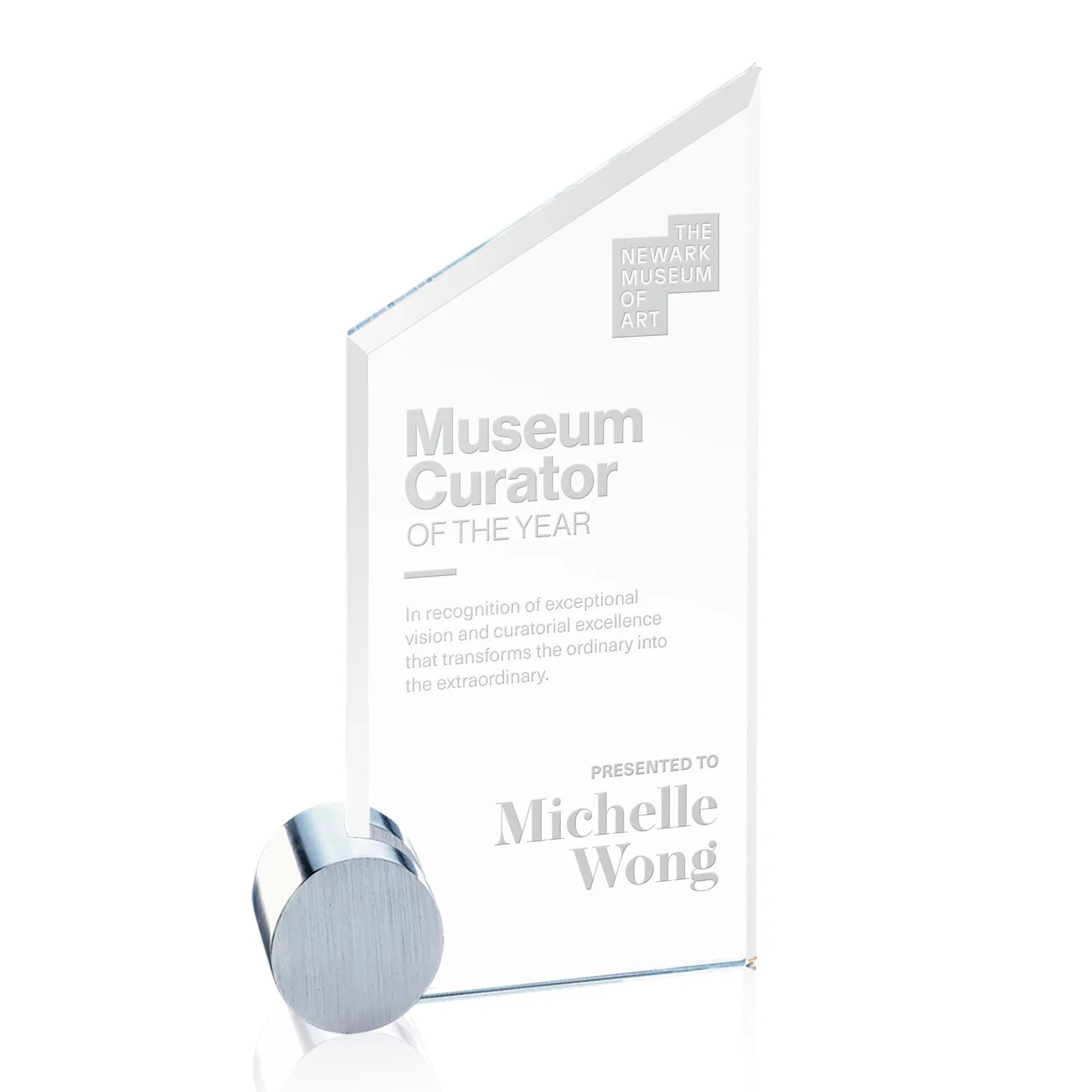 Custom Starfire Crystal Award on an Aluminum Corner Disk for service anniversary gifts