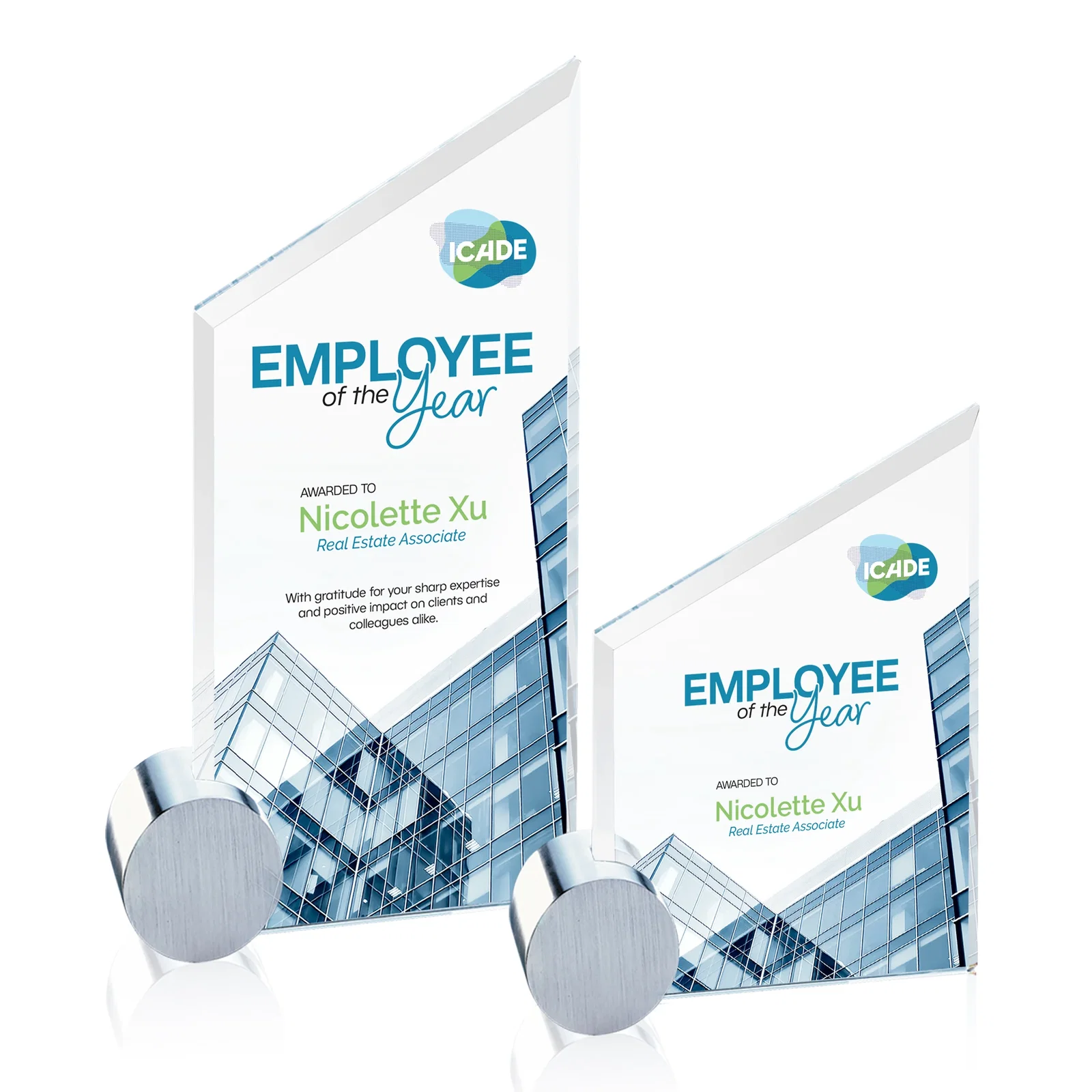 Custom Starfire Crystal Award on an Aluminum Corner Disk for sales achievement awards