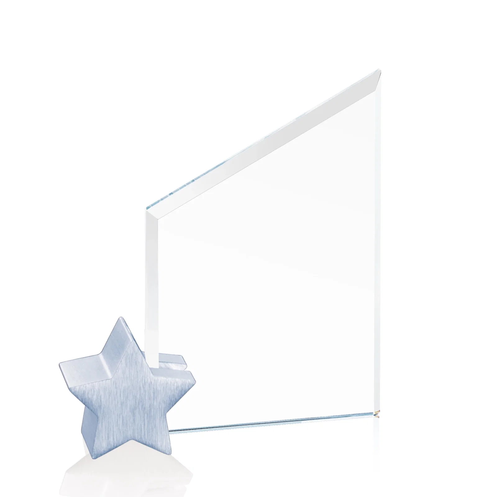 Personalized Starfire Crystal Award with Slanted Top on Aluminum Star Holder for corporate award ceremonies