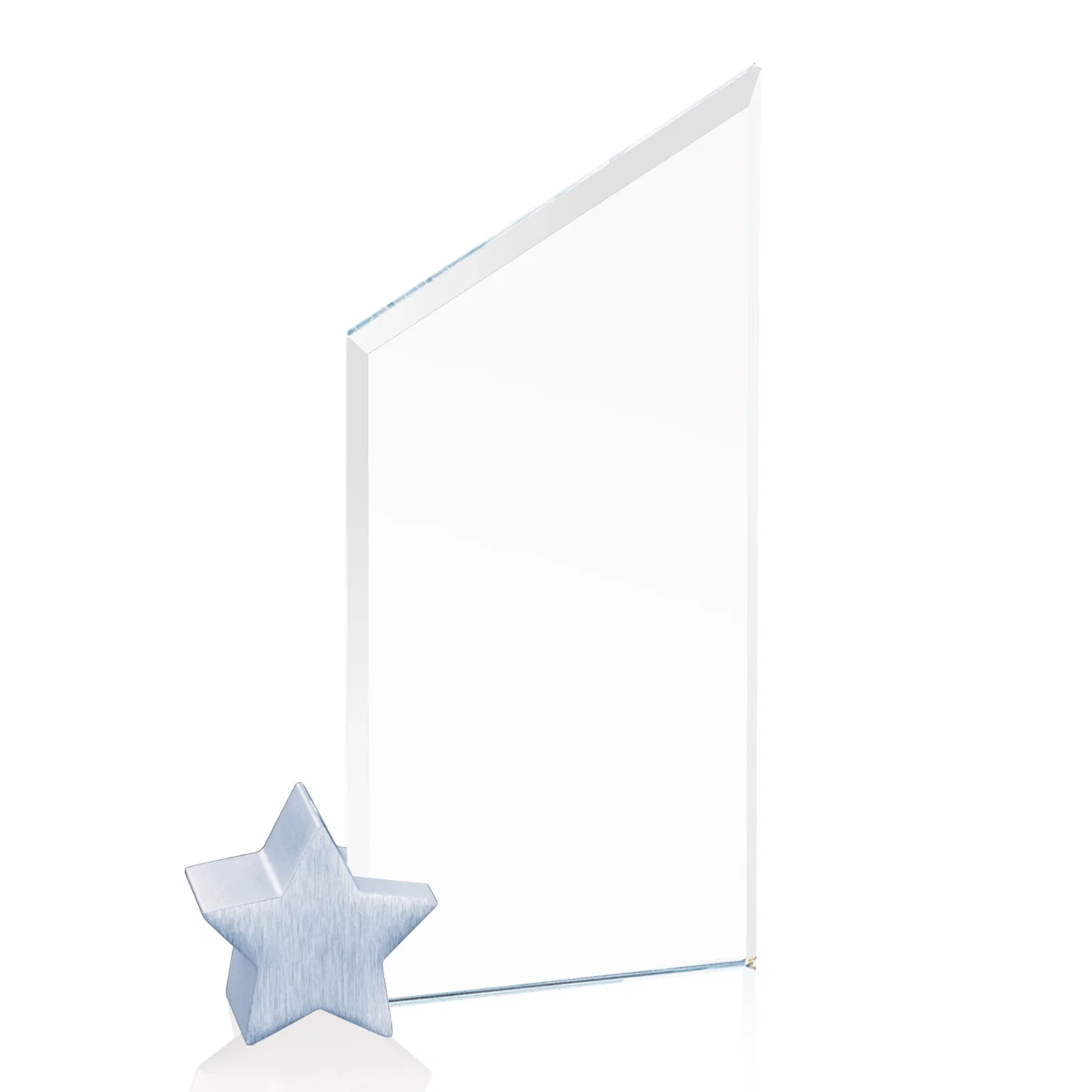 Personalized Starfire Crystal Award with Slanted Top on Aluminum Star Holder for team milestone celebrations