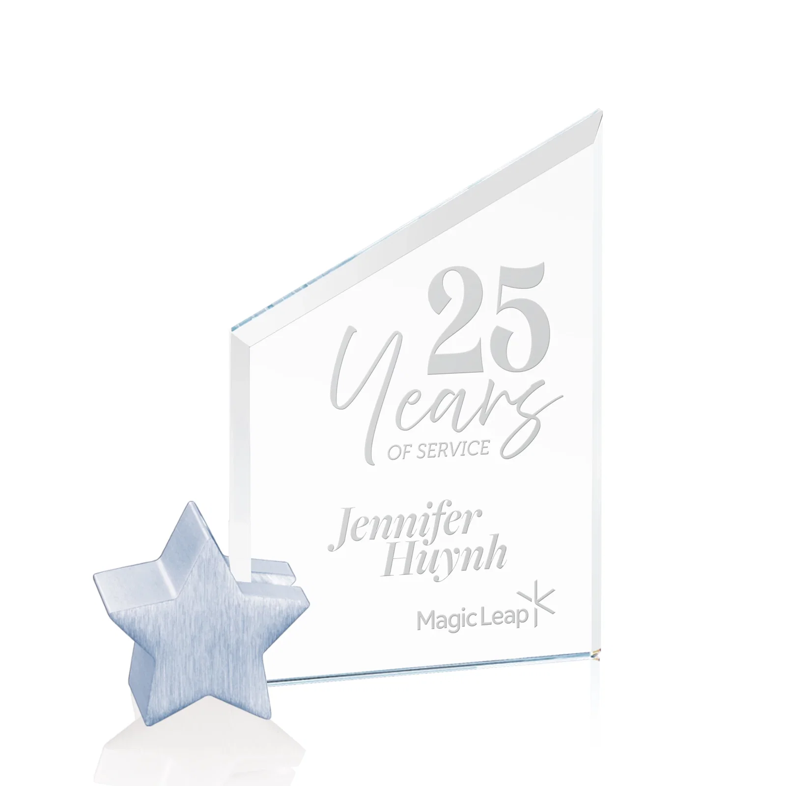 Custom Starfire Crystal Award with Slanted Top on Aluminum Star Holder for corporate award ceremonies