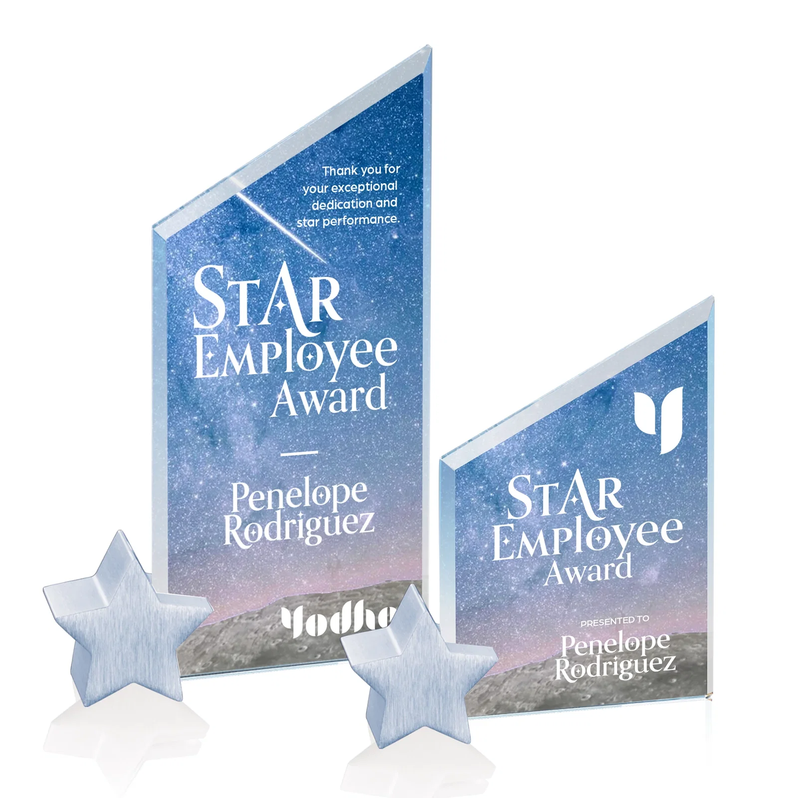 Custom Starfire Crystal Award with Slanted Top on Aluminum Star Holder for graduation ceremonies