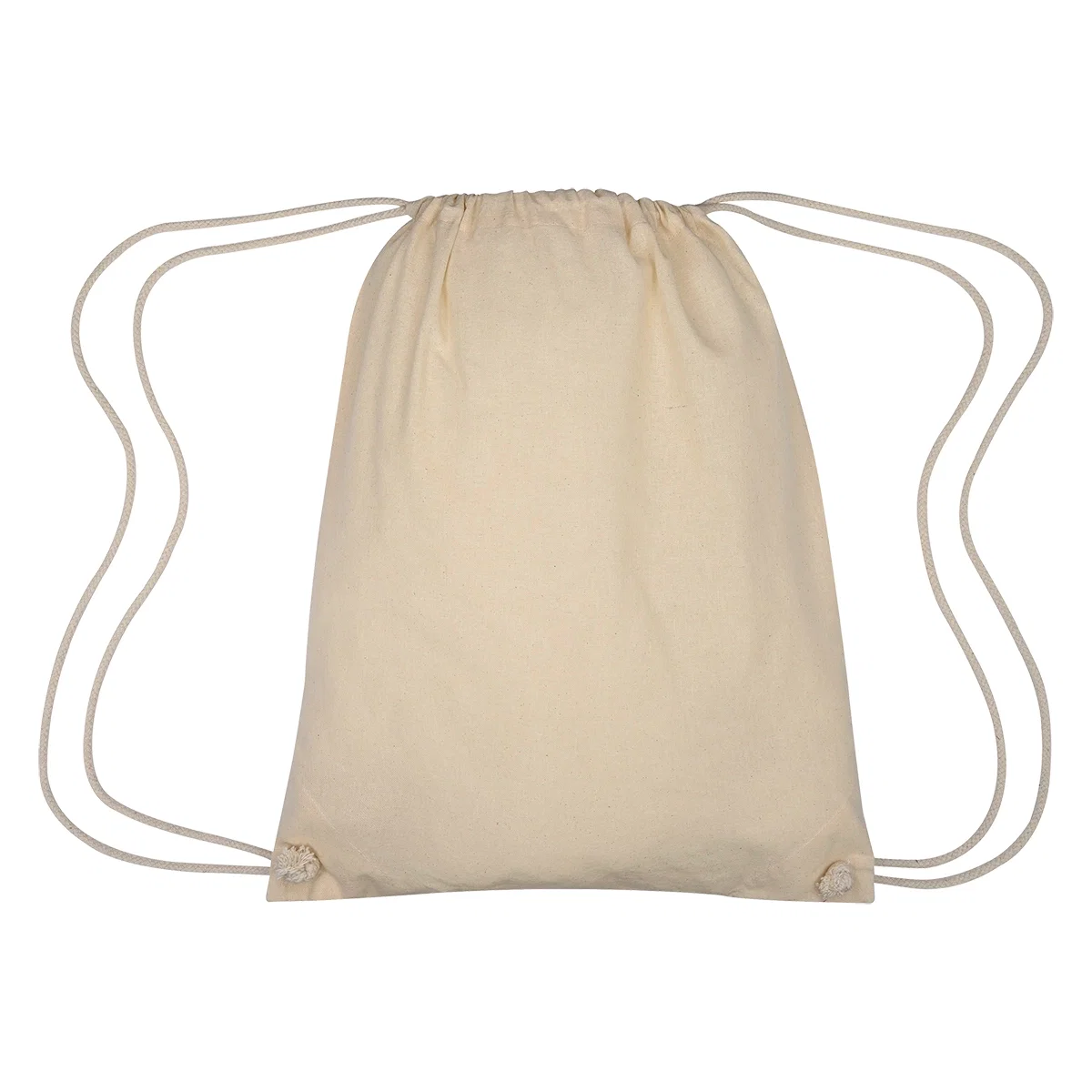 Natural canvas cinch sack shown from the front