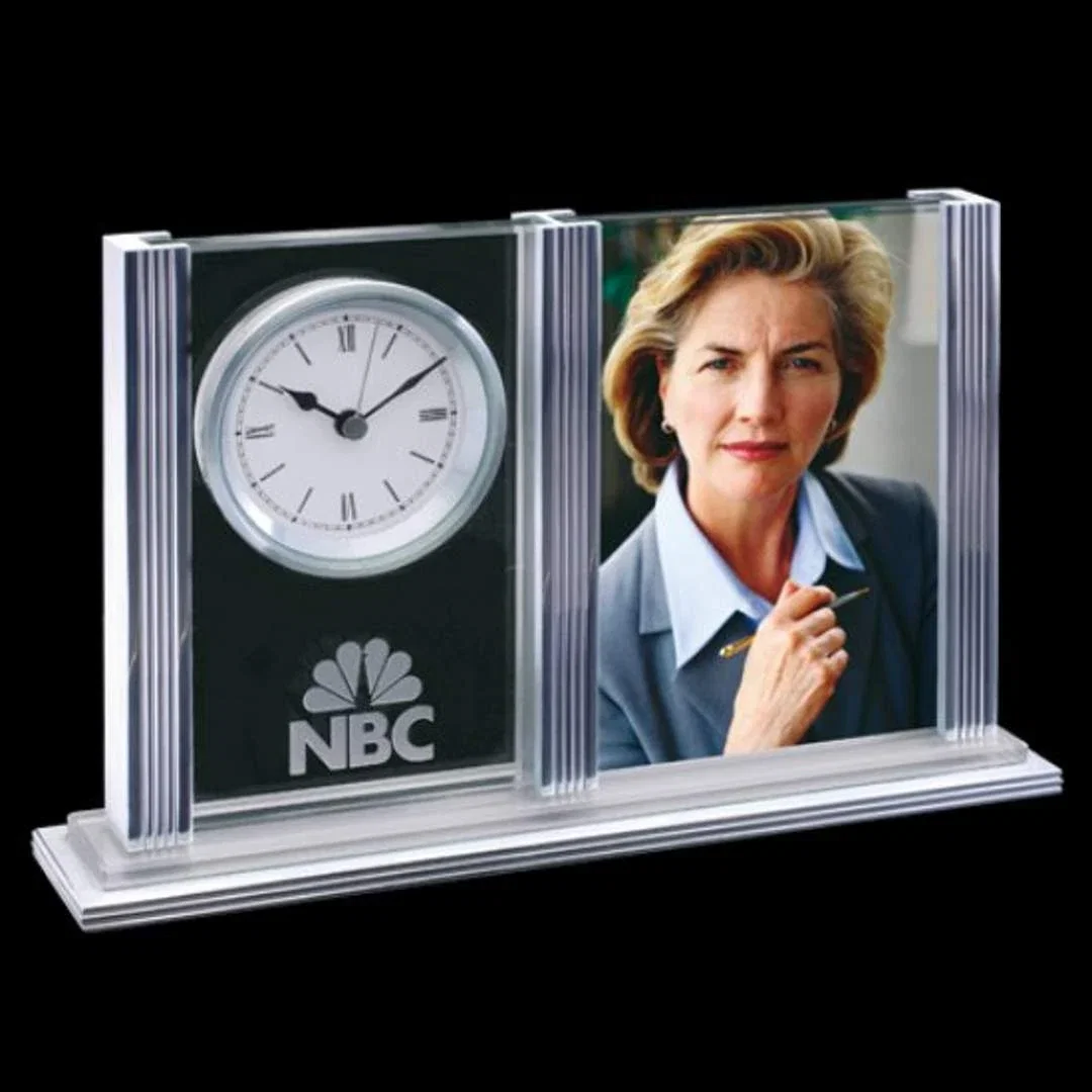 Custom Brushed Aluminum Pillar Desk Clock for employee recognition