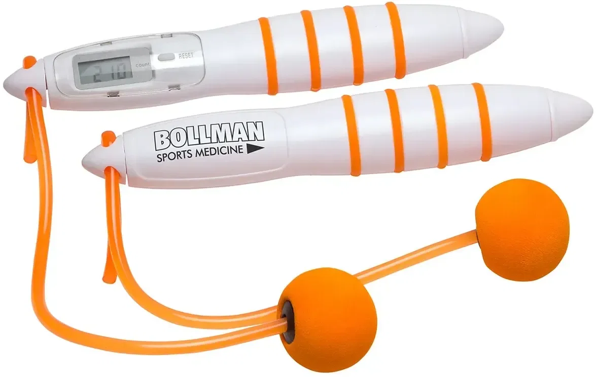 Custom cordless digital jump rope with built-in display, branded fitness giveaway front view