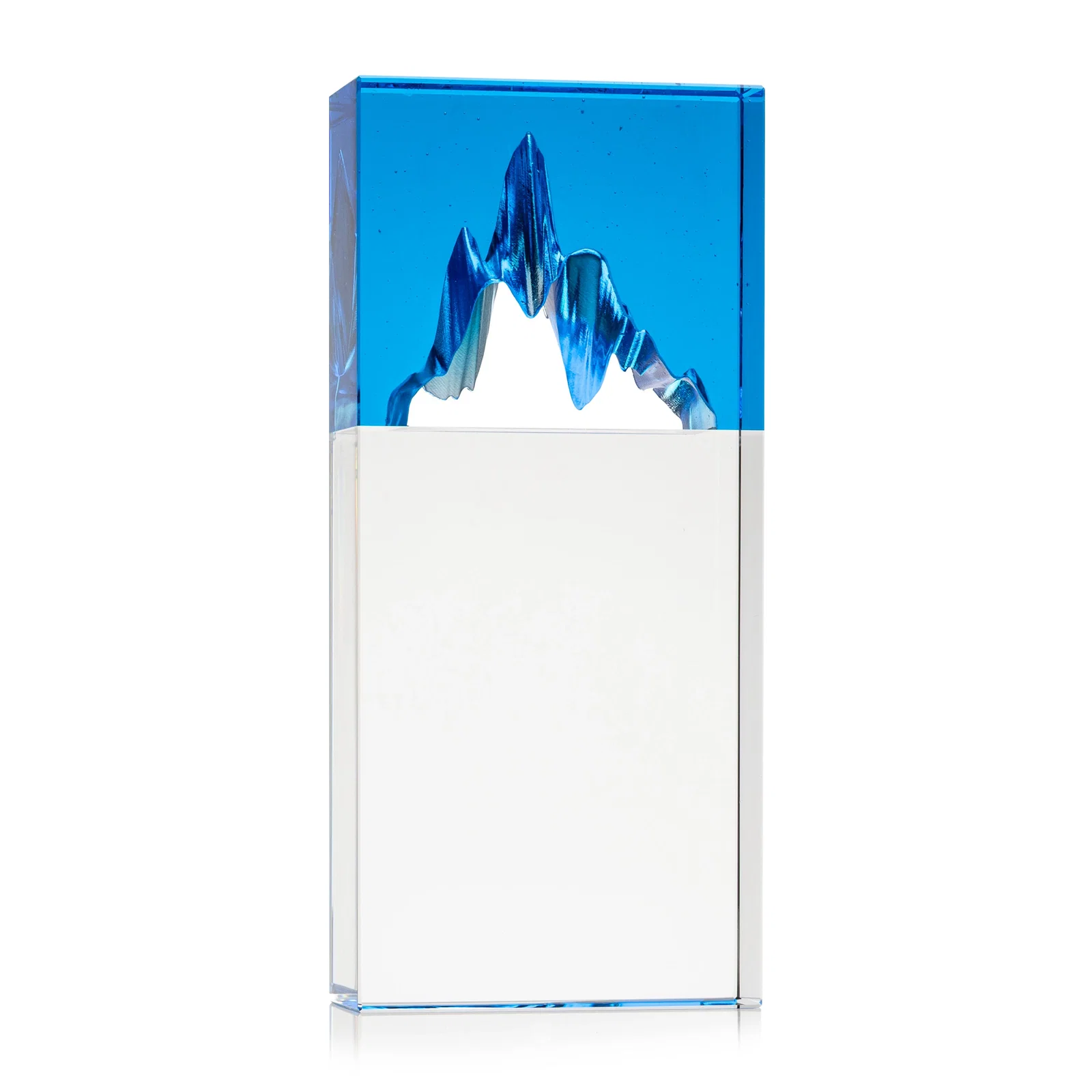 Custom Blue-Top Optical Crystal Award with Mountain Peak Cutout, awards for safety achievement programs