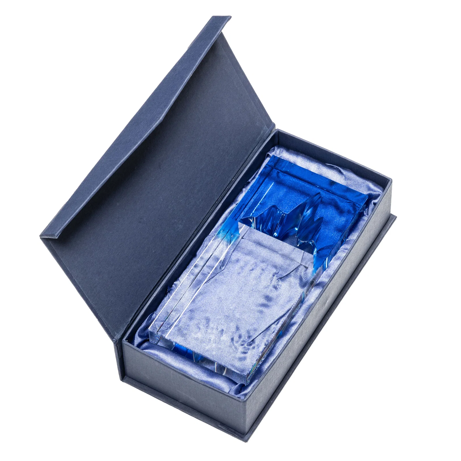 Custom Blue-Top Optical Crystal Award with Mountain Peak Cutout, awards for donor appreciation