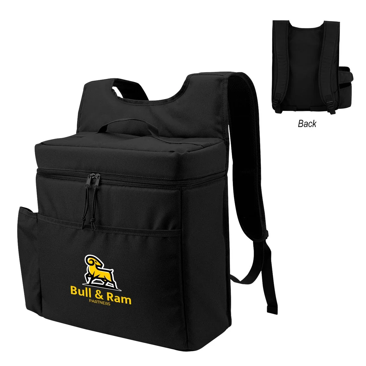 Side tumbler pocket built into the fourteen-inch tall bag