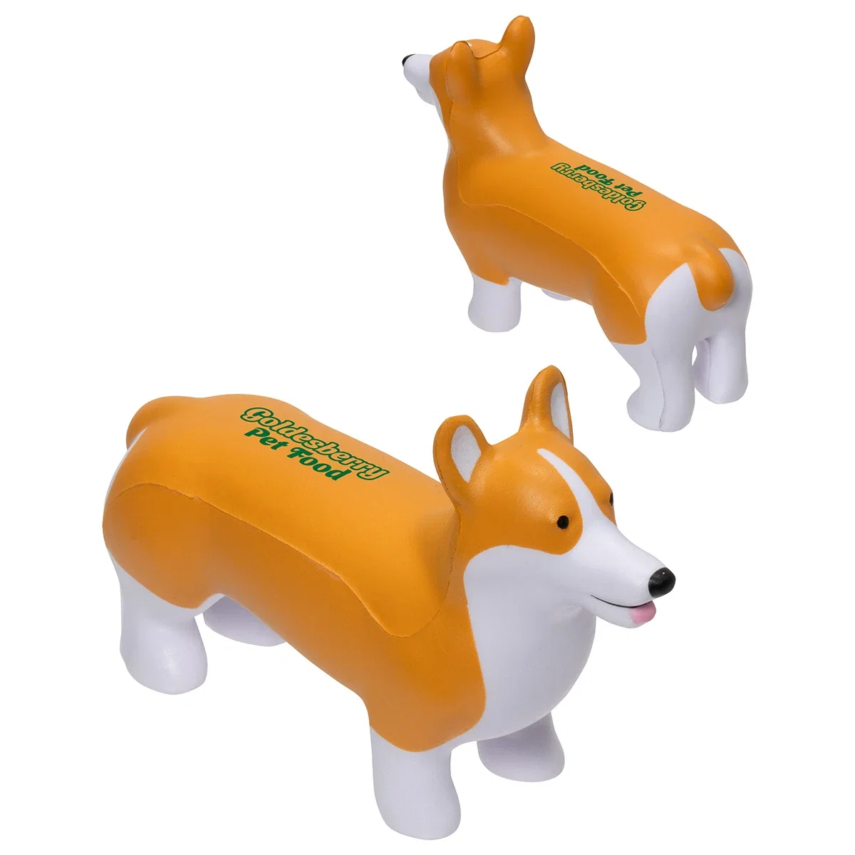 Custom Corgi Stress Reliever, front view of the branded corgi-shaped stress ball