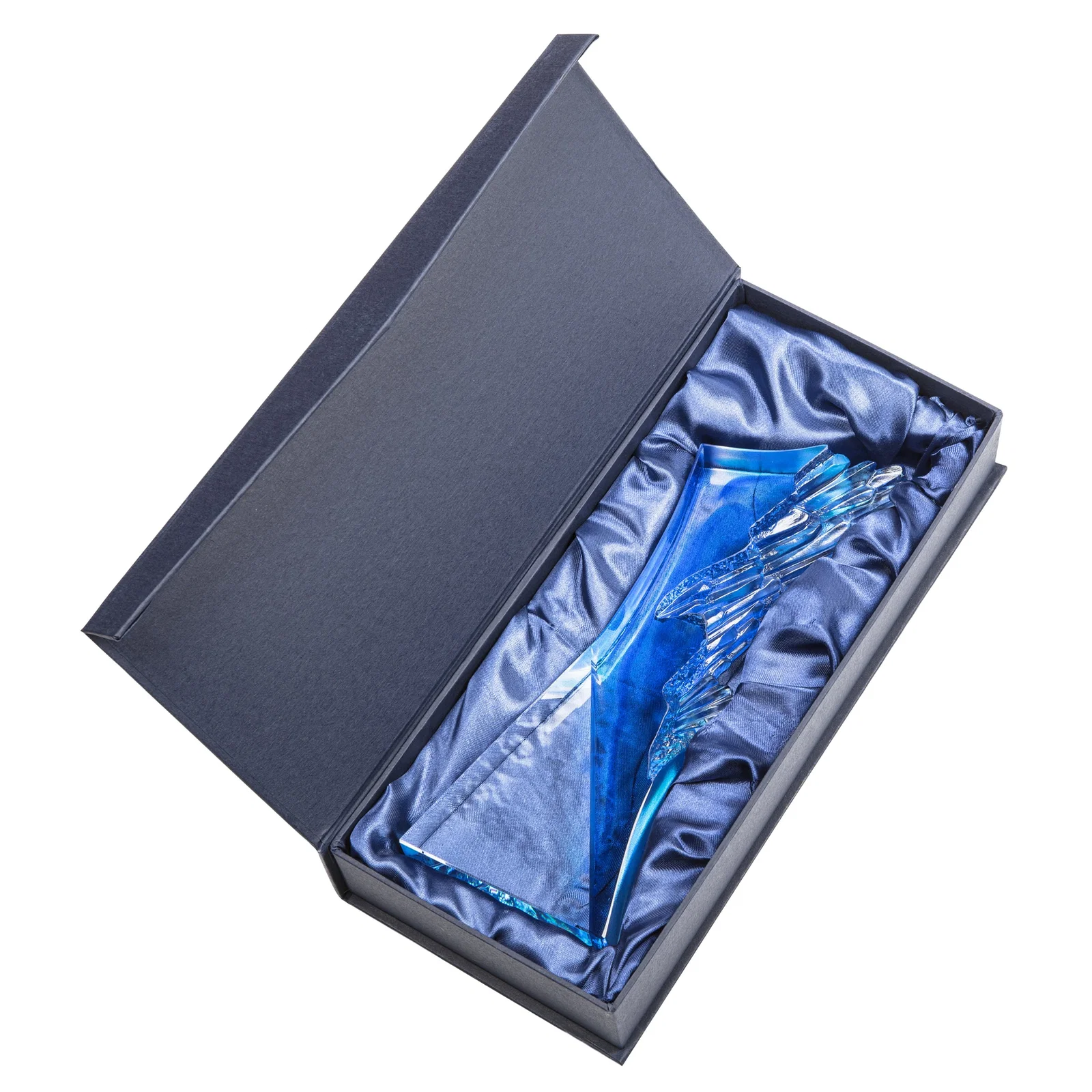 Custom Optical Crystal Award, Clear Base Blending to Azure Blue for corporate award ceremonies
