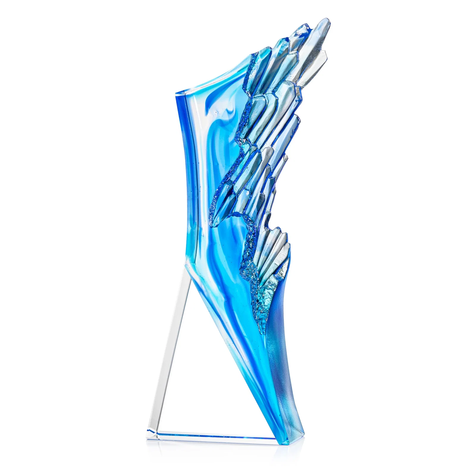 Custom Optical Crystal Award, Clear Base Blending to Azure Blue for sales achievement awards