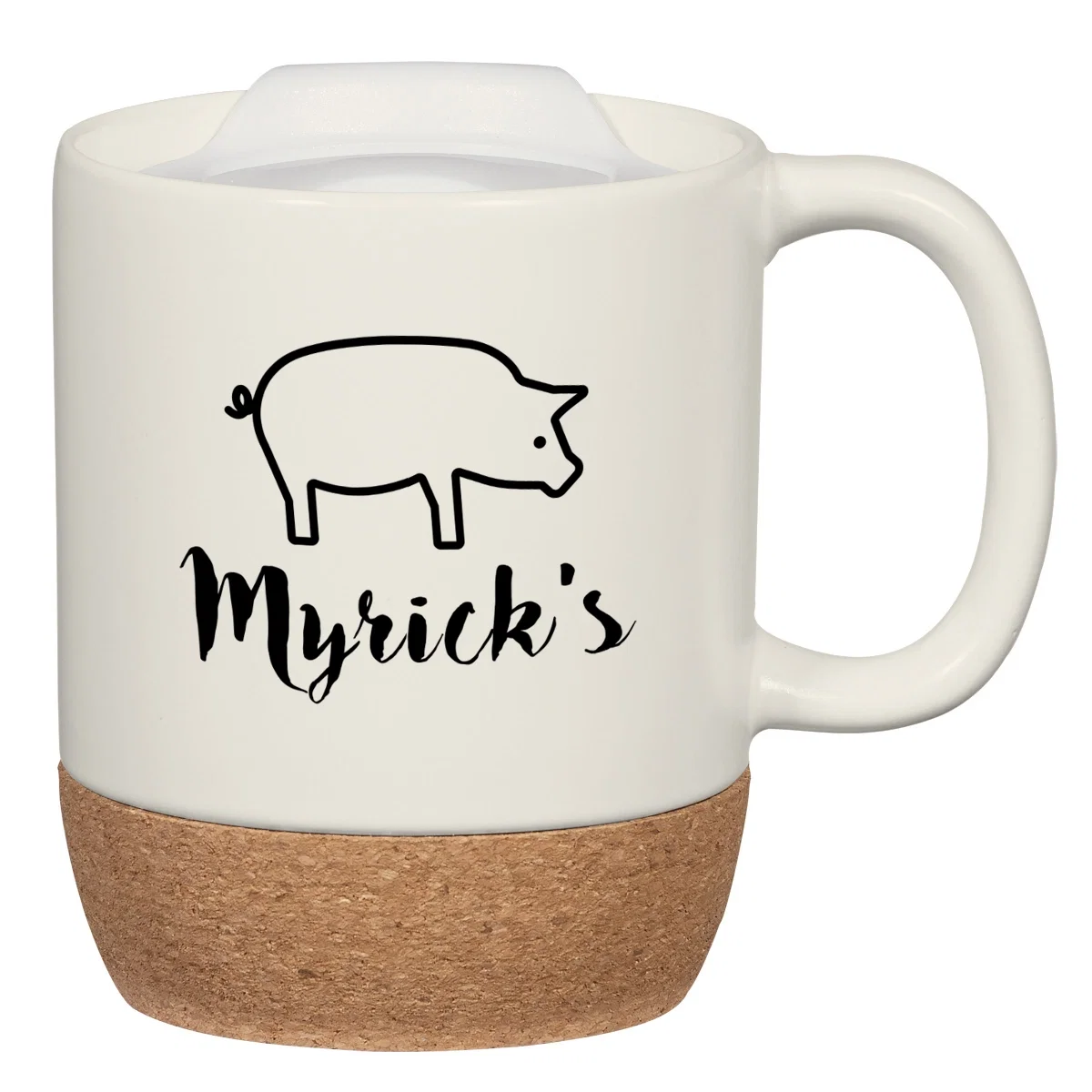 Ceramic mug with a cork base and matching lid