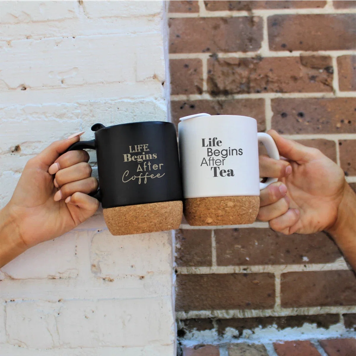 Cork Base Ceramic Mug held in hand