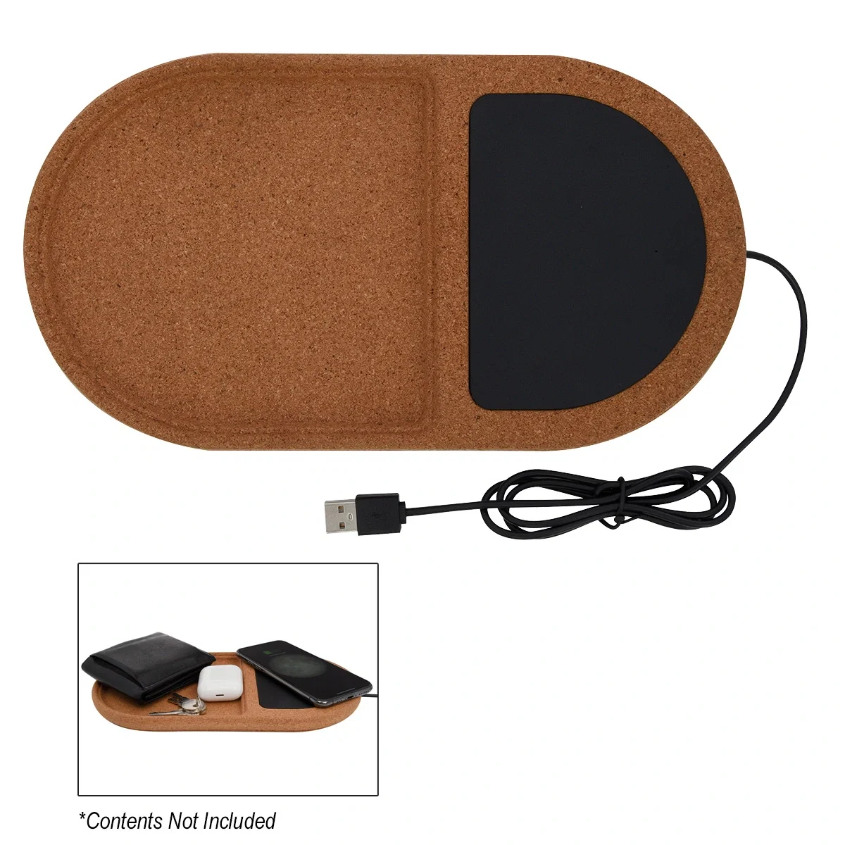 Black cork mat measuring about ten inches across the desk