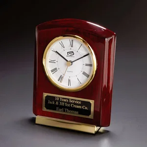 Cornell Rosewood and Brass Desk Clock, 4.75" x 6", Laser Engraved
