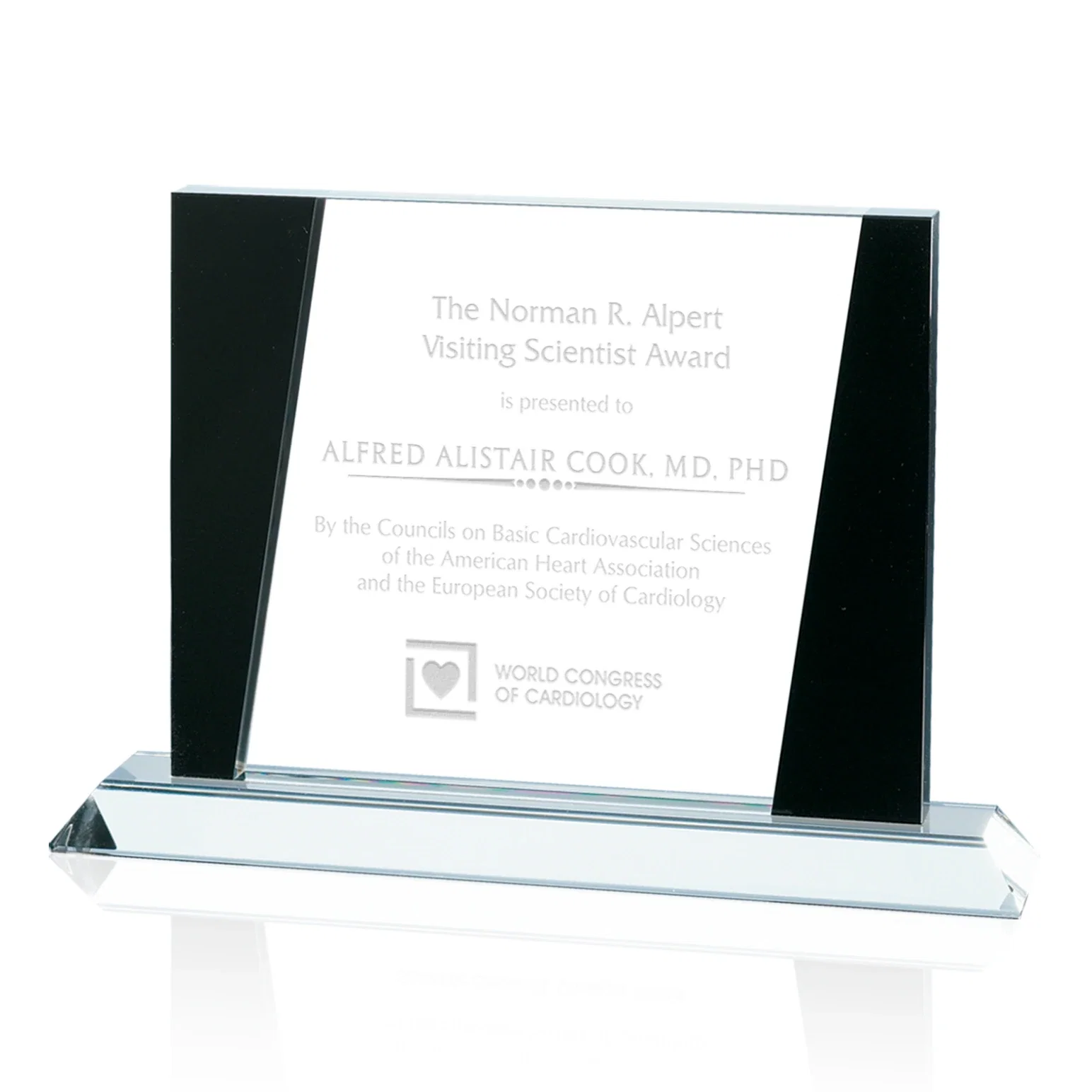 Custom Optical Crystal Rectangle Award with Sloped Black Side Panels, awards for corporate award ceremonies