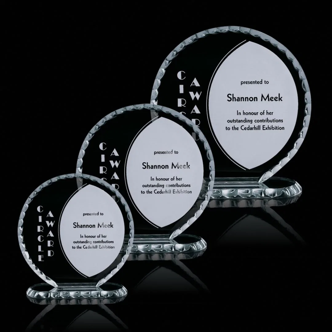Custom Jade Crystal Circle Award With A Faceted Edge for employee recognition