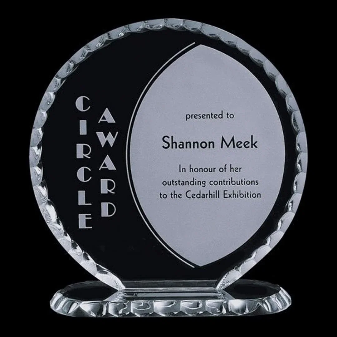 Custom Jade Crystal Circle Award With A Faceted Edge for corporate award ceremonies