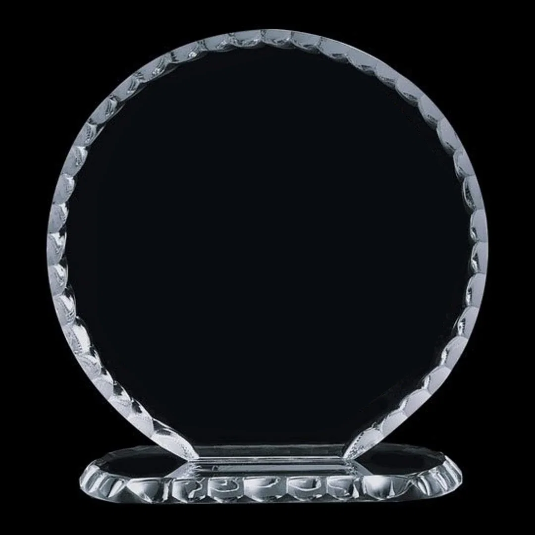 Custom Jade Crystal Circle Award With A Faceted Edge for service anniversary gifts