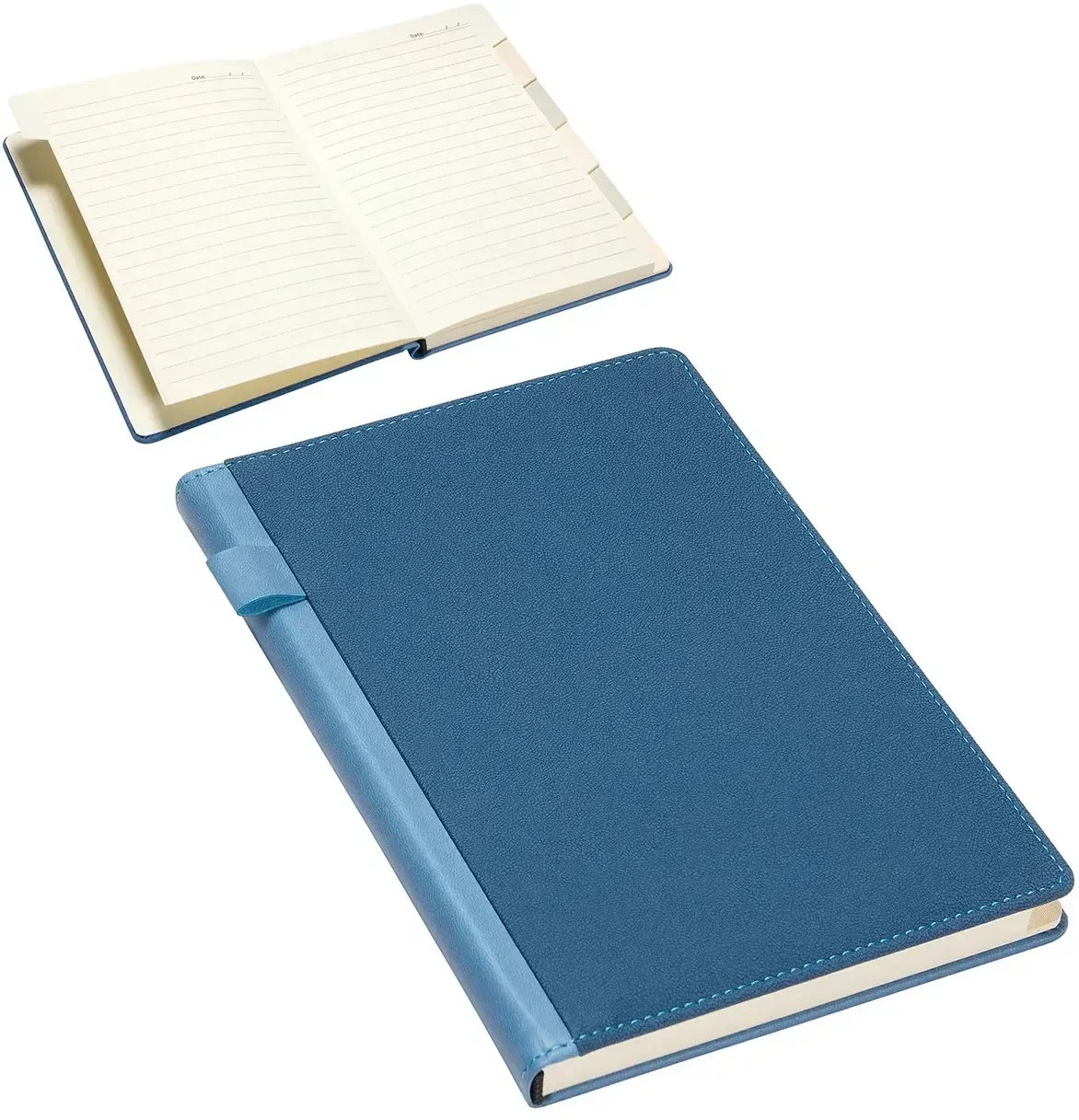 Promotional Corona tabbed journal open showing the color-coded tabs and pages
